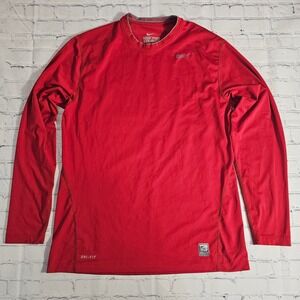 Nike Pro Combat Dri-FIT Mens Large Red Long Sleeve Fitted Compression Shirt
